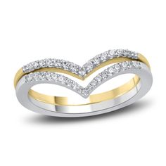 Brilliant round diamonds trace two contrasting nestled chevrons in this eye-catching women's contour wedding band. Fashioned in 10K two-tone gold, the total diamond weight of the ring is 1/5 carat. Contour Wedding Band, Gold Book, Jared The Galleria Of Jewelry, Chevron Ring, Gold Price, Diamond Rings, Ring Designs, Wedding Rings Engagement, Wedding Band