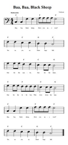 sheet music with the words,'baa ban black sheep '