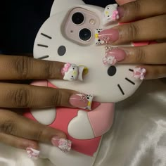 Hk Nails, Hello Kitty Ice Cream, Visualization Board, Ice Cream Nails, Cream Nail, Kitty Makeup, Kitty Nails, Hello Kitty Makeup, Acrylic Nail Set