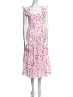 Hill House Home A-Line DressWhiteFloral PrintRuffle EmbellishmentSleeveless with Square NecklineFit:Dresses by Hill House Home typically fit true to size. House On A Hill, Midi Length Dress, Midi Length, Floral Prints, Dress Outfits, White, Clothes For Women, Floral, Clothes