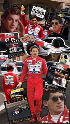 a collage of the famous race drivers