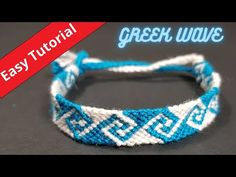 an easy beaded bracelet made with blue and white beads on a black background, text reads