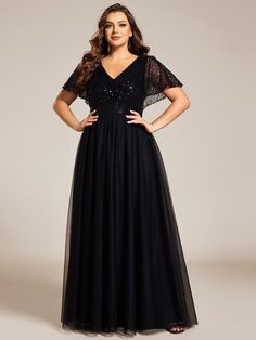 Evening Gown Plus Size Elegant, Fitted V-neck Tulle Dress, Short Sleeve Tulle Party Dress, Short Sleeve Tulle Skirt Party Dress, Elegant V-neck Tulle Dress, Tulle V-neck Bridesmaid Dress For Wedding, Tulle V-neck Dress For Prom, V-neck Tulle Bridesmaid Dress, V-neck Tulle Dresses For Prom