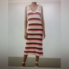 Nwt Zara Limited Edition Knitted Midi Dress. Pink, Burgundy, Peach & White Stripes With Ties On Shoulders. Small. Pit To Pit 17”. Pit To Hem 38”. White Knitted Sweater Dress For Summer, Casual V-neck Crochet Knit Dress, Open Knit Sweater Dress For Summer, V-neck Crochet Knit Dress, White V-neck Sweater Dress For Summer, Casual Knitted Sweater Dress For Summer, Casual Open Knit Crochet Midi Dress, Striped Knit Beach Dresses, Spring Beach Knit Sweater Dress