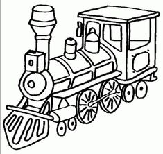 a black and white drawing of a train with wheels on the front, it is outlined in