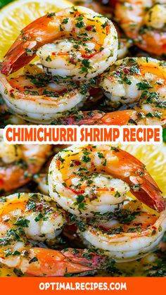 grilled shrimp with herbs and lemons on a platter for dinner or appetizers