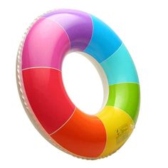 an inflatable swimming ring with multiple colors on the inside, and white background