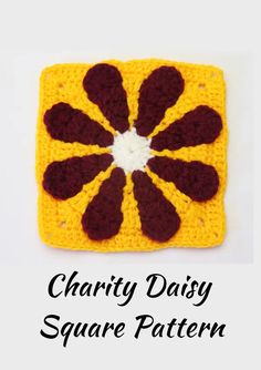 a crocheted square with the words charity daisy on it