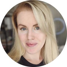 a woman with blonde hair and blue eyes looking at the camera in a circular photo