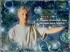 a man holding his hand out in front of bubbles with the words rules to someone thinks they have the upper hand, break it