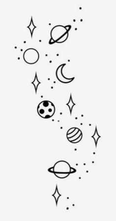 the planets and stars are drawn in black ink