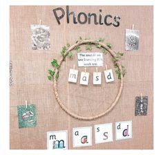 the word phonics spelled out in small letters on a bulletin board