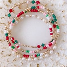 Christmas Bead Bracelet Seed Bead Stretch Jewelry. Xmas Gift for Her. - Etsy Xmas Gifts For Her, Christmas Bead, Beads Bracelet Design, Diy Crafts Jewelry, Creative Jewelry, Christmas Jewelry