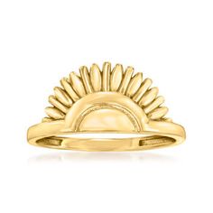 Ross-Simons - 14kt Yellow Gold Rising Sun Ring Size 7. Embodying the rising sun, our glowing ring is a reminder that there is always a new day to come! Crafted of polished 14kt yellow gold. 1/4" wide. 14kt yellow gold rising sun ring. Glowing Ring, Sun Ring, Valentines Gift Guide, The Rising Sun, Fine Jewelery, Classic Engagement Rings, Jewelry Essentials, 24kt Gold, Rising Sun