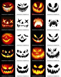 halloween pumpkins with different faces and eyes