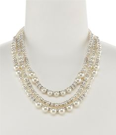 Cezanne Triple-Row Mixed Faux-Pearl Statement Necklace | Dillard's Mrs Necklace, Necklace With Pearls, Beautiful Baubles, Diamond Initial Necklace, Dainty Diamond Necklace, Pearl Statement Necklace, Silver Necklace Statement, Pearls Necklace, Pearl Crystal