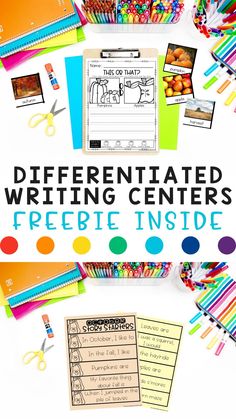 different types of writing centers with text overlay that reads differentiated writing centers freebie inside