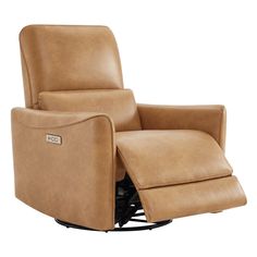 the reclining chair is shown in tan leather