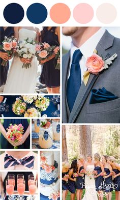 a collage of photos with different colors and flowers on them, including the bridesmaid's bouquets