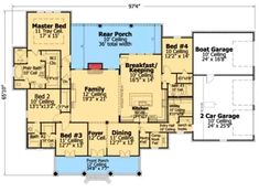 this is the first floor plan for a house with two car garages on each side