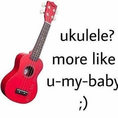 a red ukulele with the words ukulele? more like u - my - baby