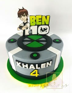 a birthday cake with the name ben on it and an image of khalen