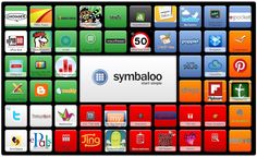 many different colored squares with symbols and words on them, including the symbol for symbaloo