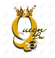 the queen bee logo with a crown on it's head and a bee sitting in front of it