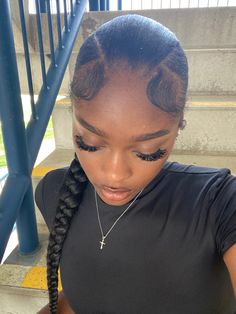 Braided ponytail w/ 3way part V Braided Ponytail, Parted Braided Ponytail, V Part Slick Back Braided Ponytail, Sleek Bun Ponytail, V Part Slick Back Ponytail Braid, Slick Parted Ponytail, Slicked Braided Ponytail, Sleek Braided Ponytail Hairstyles