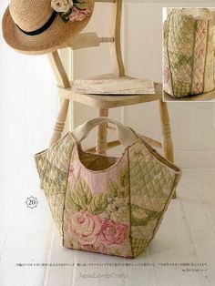 an image of a chair with a purse and hat on the back, next to it