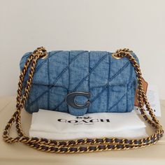 Authentic Coach Tabby 20 In Denim/Brass/Indigo. New Without Tag. Comes With Coach Dust Bag. Coach Denim Bag, Denim Purse Outfit, Coach Tabby 26, Coach Denim, Purse Outfit, Coach Tabby, Fashion Dictionary, Denim Purse, Designer Purses