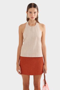 Venroy - Womens Linen Wool Tie Back Halter Top | Venroy | Premium Leisurewear designed in Australia Skirt Apron, Twisted Top, Linen Men, Wool Tie, Linen Jackets, Linen Tshirts, Halter Tops, Linen Shorts, Linen Women