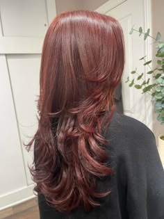 Cherry Red Hair Dye, Red Hair Without Bleach, Red Hair No Bleach, Red Hair Layers, Maroon Hair Color, Pelo Color Vino, Red Hair Dye, Maroon Hair, Cherry Red Hair