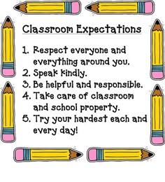 classroom expectations poster with pencils in the center and text on it that says,