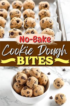 no bake cookie dough bites in a white bowl