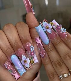 #naildesign #nailart #flowers #fashion Grad Nail Ideas, Baby Blue Nails Ideas, Nessa Nails, Diamond Princess, Claw Nails, Baby Posters, Acrylic Press On Nails, Dope Nail Designs, Really Cute Nails