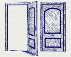 an open and closed door on a white background with the words how to draw doors