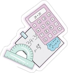 a pink calculator sticker sitting on top of a ruler