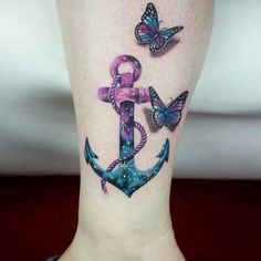 Anchor with butterfly Simple Anchor Tattoo, Anker Tattoo Design, Small Anchor Tattoos, Tato 3d, Simple Tattoos For Women, Anchor Tattoo Design, Anker Tattoo, Small Butterfly Tattoo, Butterfly Tattoos For Women