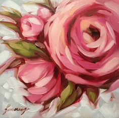 a painting of pink roses on a white background