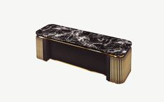 a black and gold console table with marbled top, on white background in the style of art deco