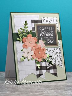 a card with flowers on it and coffee and friends day written on the front side