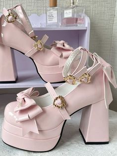 Blush Pink Platform Heels, Cute Bow Heels For Spring, Feminine Round Toe Heels With Bow, Feminine Heels With Bow And Round Toe, Feminine High Heels With Bow Straps, Pink Pointed Toe Heels With Bow Straps, Cute Closed Toe Formal Heels, Formal Closed Toe Cute Heels, Cute Formal Closed Toe Heels