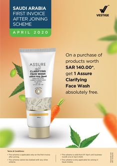 an advertisement for a face wash with carrots and leaves on the side, as well as