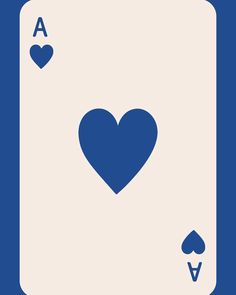 a blue and white playing card with two hearts on the front, one heart in the middle