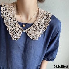 Olivia Mark - Korean new fake collar children literary style lace hollow small shawl Morandi color system lace cane Col Crochet, Crochet Lace Collar, Morandi Color, False Collar, Knitted Necklace, Fake Collar, Half Shirts, Crochet Collar, Details Pictures