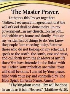 a prayer card with the words,'the master prayer '