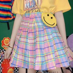 Kid Core Outfits, Pink Plaid Skirt, Rok Mini, Plaid Pleated Skirt, Kawaii Fashion Outfits, Zooey Deschanel, Kawaii Clothes, Pink Plaid, Harajuku Fashion