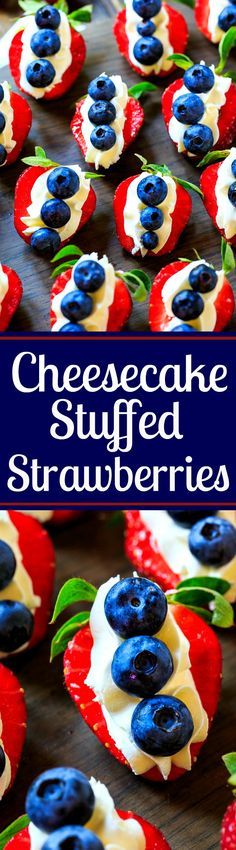 some red, white and blue cupcakes are on a table with strawberries