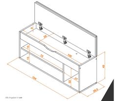 a drawing of an entertainment center with measurements